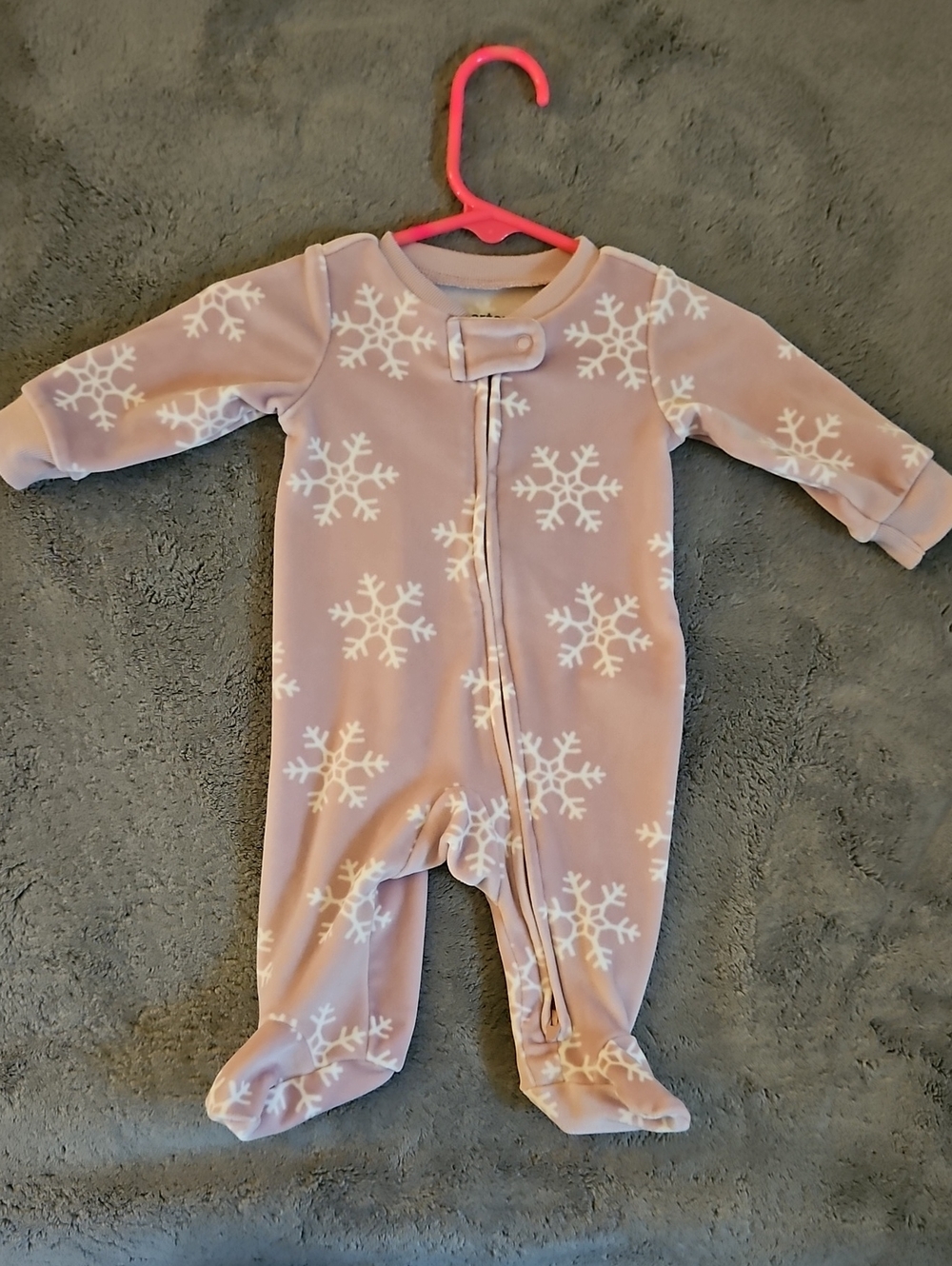 Carter's Pink Snowflake Plush Footed One-Piece